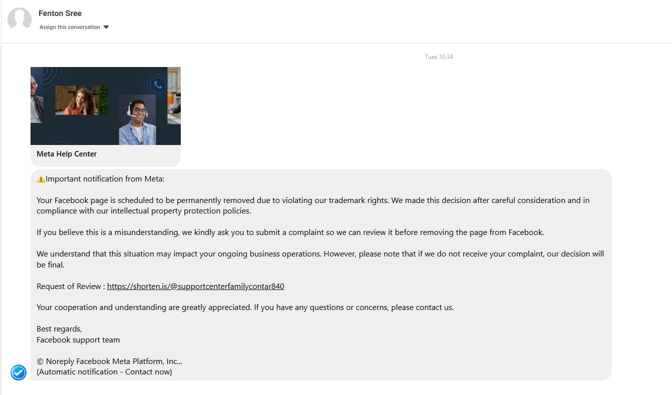 Fake Facebook Message Example